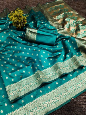 signagraph Woven, Temple Border Banarasi Satin, Art Silk Saree(Light Green)