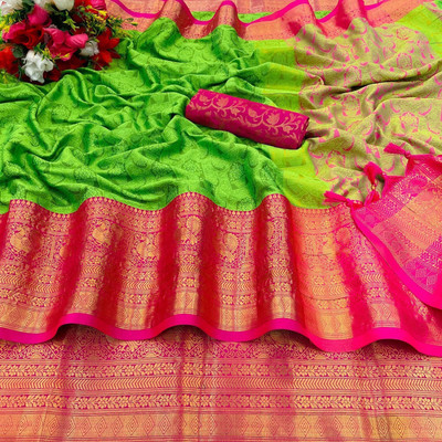 A To Z Cart Woven Bollywood Cotton Silk Saree(Light Green)