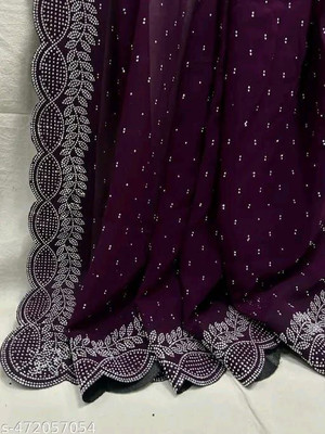 REXZA Self Design Bollywood Georgette Saree with Unstitched Blouse(Purple)