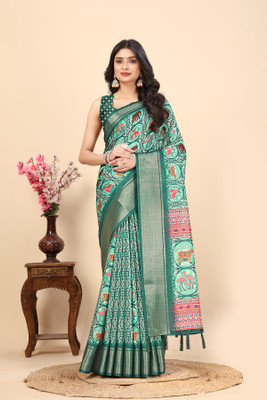 AA ONE ENTERPRISE Printed Bollywood Cotton Silk Saree(Blue)