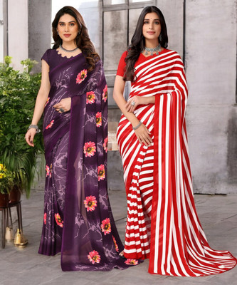 NIRMOHIFASHION Printed Bollywood Georgette Saree(Pack of 2, Multicolor)
