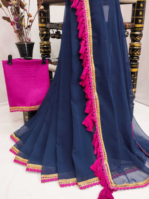 Z HUB Solid/Plain Assam Silk Georgette Saree(Multicolor)