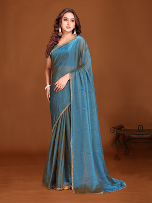 sarvagny clothing Solid/Plain Bollywood Georgette Saree(Blue)