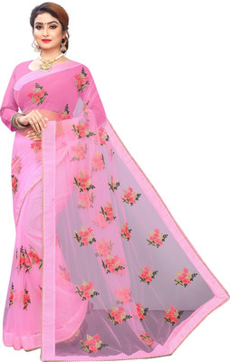 DWINIZAA STORE Embroidered Bollywood Net Saree(Pink)