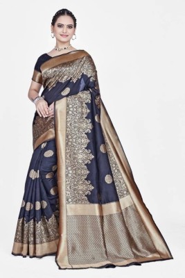 SWAMI STUDIO Self Design Bollywood Cotton Silk Saree(Dark Blue)