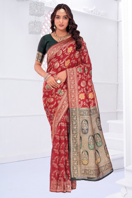 Moda Repido Woven Banarasi Pure Silk Saree(Maroon)