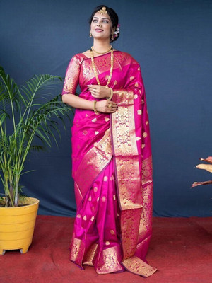 Woven Banarasi Silk Blend Saree(Pink)