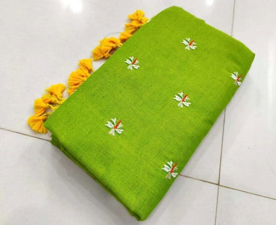 Rnn Saree Embroidered Handloom Pure Cotton Saree(Light Green)