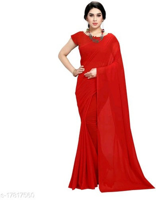 ASTYLOR Solid/Plain Daily Wear Georgette Saree(Red)