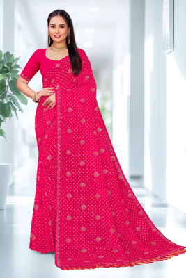 sarees Self Design, Embellished, Printed, Polka Print Bollywood Georgette, Silk Blend Saree(Pink)