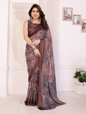 ROOP SUNDARI SAREES Printed Daily Wear Silk Blend Saree(Brown)