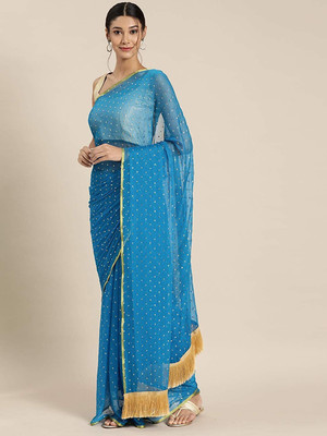 Desi Style Self Design Bollywood Net, Chiffon Saree(Light Blue)