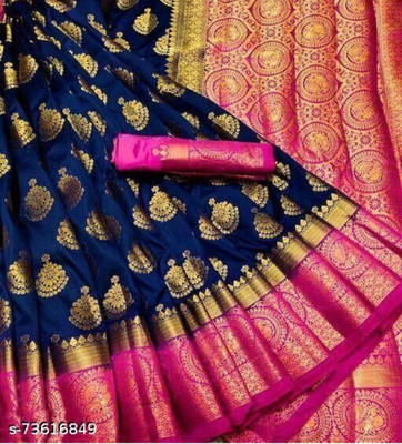 Rarebeauty Embroidered Kanjivaram Georgette Saree(Dark Blue)