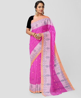 PRANATI ENTERPRISE Woven, Solid/Plain Tant Pure Cotton Saree(Pink)