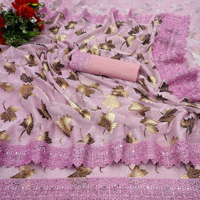 shivparvati Floral Print Bollywood Lycra Blend Saree(Pink)