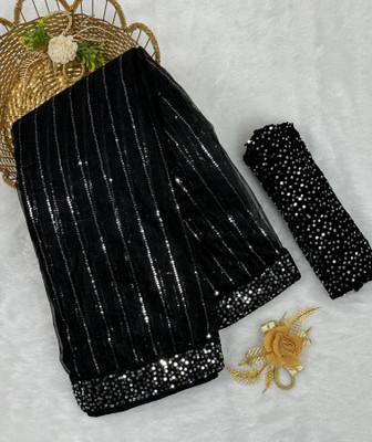 PATTARI Embroidered Bollywood Supernet Saree(Black)