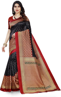 MAHADEV NX Polka Print Bollywood Art Silk Saree(Beige, Black)