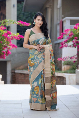 HouseOfCommon Digital Print Kalamkari Tussar Silk Saree(Multicolor)