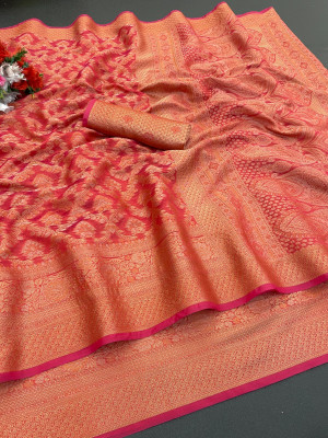 A To Z Cart Digital Print Daily Wear Organza Saree(Orange)