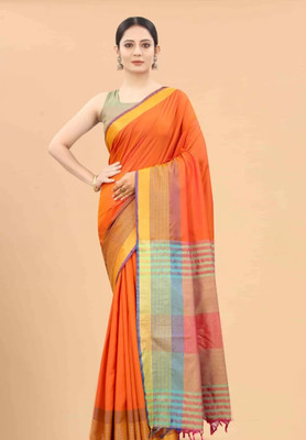 Jyanshu Creation Striped Dharmavaram Cotton Silk Saree(Orange)