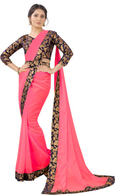 THE RED LION ENTERPRISE Solid/Plain Jamdani Georgette Saree(Pink)