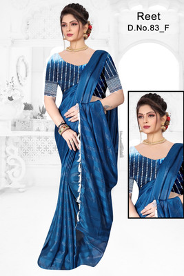 AAMONASTHA Self Design Bollywood Georgette, Chiffon Saree(Dark Blue)