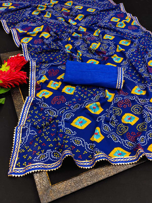 Kanooda Prints Printed Bandhani Georgette Saree(Multicolor)