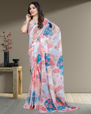 Jayu Digital Print, Floral Print, Printed Bollywood Georgette Saree(Multicolor)