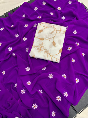 RUDRANI CREATION Embroidered Daily Wear Georgette Saree(Purple)