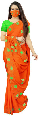 SHAKTIJEN ENTERPRISE Self Design Bollywood Polyester Saree(Orange)