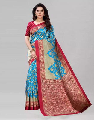 RUNAYA NX Floral Print Daily Wear Art Silk Saree(Red)