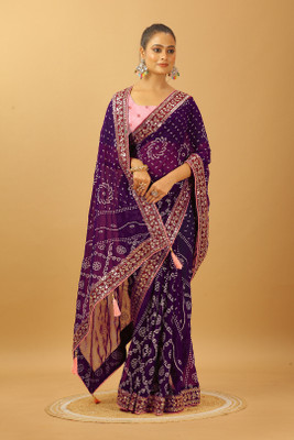 Damru trendz Digital Print Bandhani Georgette Saree(Purple)