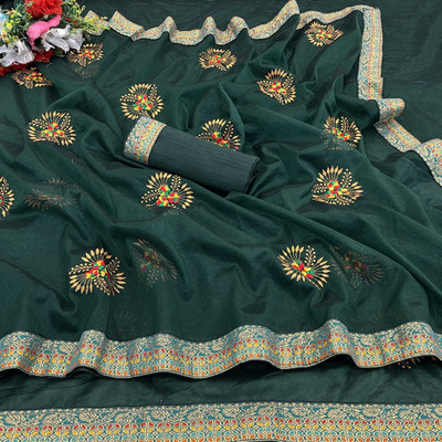 Adiyogi Enterprise Embroidered Bollywood Silk Blend Saree(Dark Green)