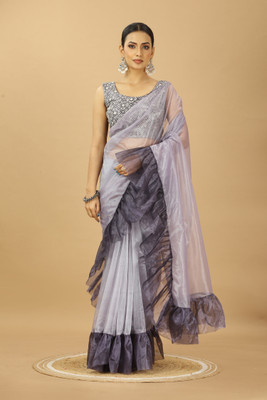PATLANI STYLE Solid/Plain Bollywood Net Saree(Purple)