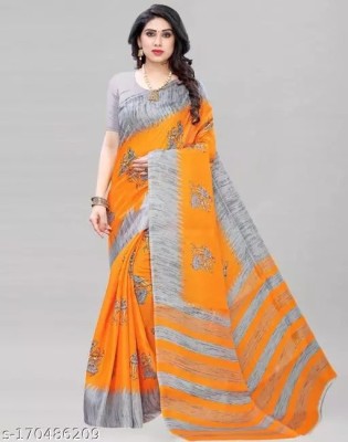 Marabout Self Design Assam Silk Art Silk Saree(Orange, Grey)