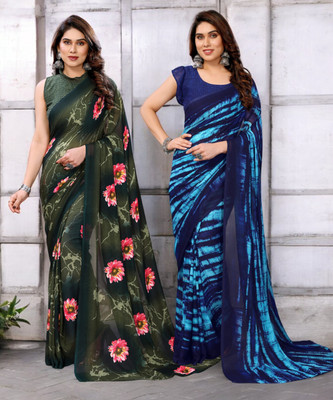 AMBUJAINTERNATIONAL Paisley Bollywood Georgette Saree(Pack of 2, Multicolor)