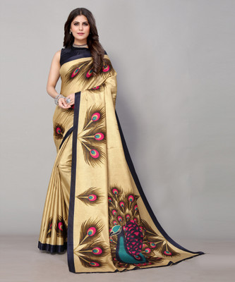ANIRAV Printed Mysore Art Silk Saree(Multicolor)