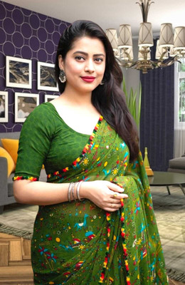 MAHADEV NX Self Design Bollywood Georgette Saree(Green)