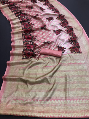 Kjs Floral Print Bollywood Cotton Blend Saree(Multicolor)
