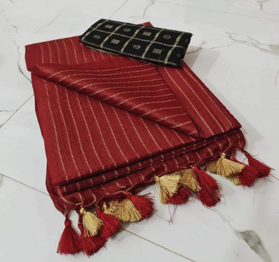 govind handloom Striped Bollywood Art Silk Saree(Maroon)