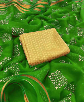 Desi Style Printed Bollywood Net, Chiffon Saree(Green)