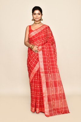 maa textile Self Design Tant Pure Cotton Saree(Red)