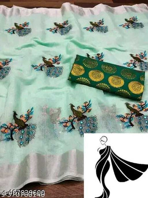MITRACREATION Self Design Chanderi Cotton Silk Saree(Light Green)