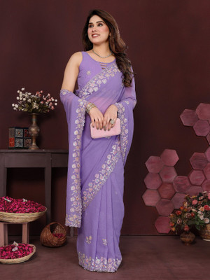 ROOP SUNDARI SAREES Embellished Bollywood Georgette Saree(Purple)