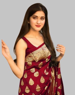 GORAL Embellished, Self Design, Woven Kanjivaram Art Silk, Jacquard Saree(Maroon)