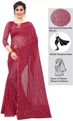 Amavii Floral Print Bollywood Net Saree(Maroon)