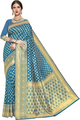 SWAMI STUDIO Woven Banarasi Jacquard Saree(Light Blue)