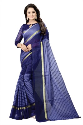 Saadhvi Striped Daily Wear Cotton Silk Saree(Pack of 2, Dark Blue)