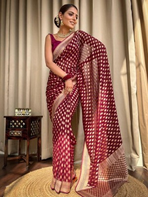 KOMAL NX Woven Bollywood Silk Blend Saree(Maroon)