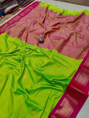 NST5 Printed Paithani Cotton Silk, Polyester Saree(Light Green)